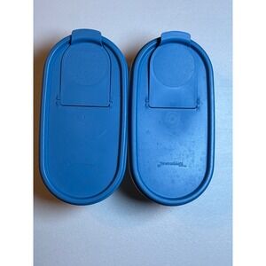 2 Tupperware Modular Mates Oval‎ Food Storage Containers 2 Cups 500ml Blue Lids